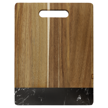 11 1/2 x 8 3/4 inch acacia wood cutting board with black marble accent
