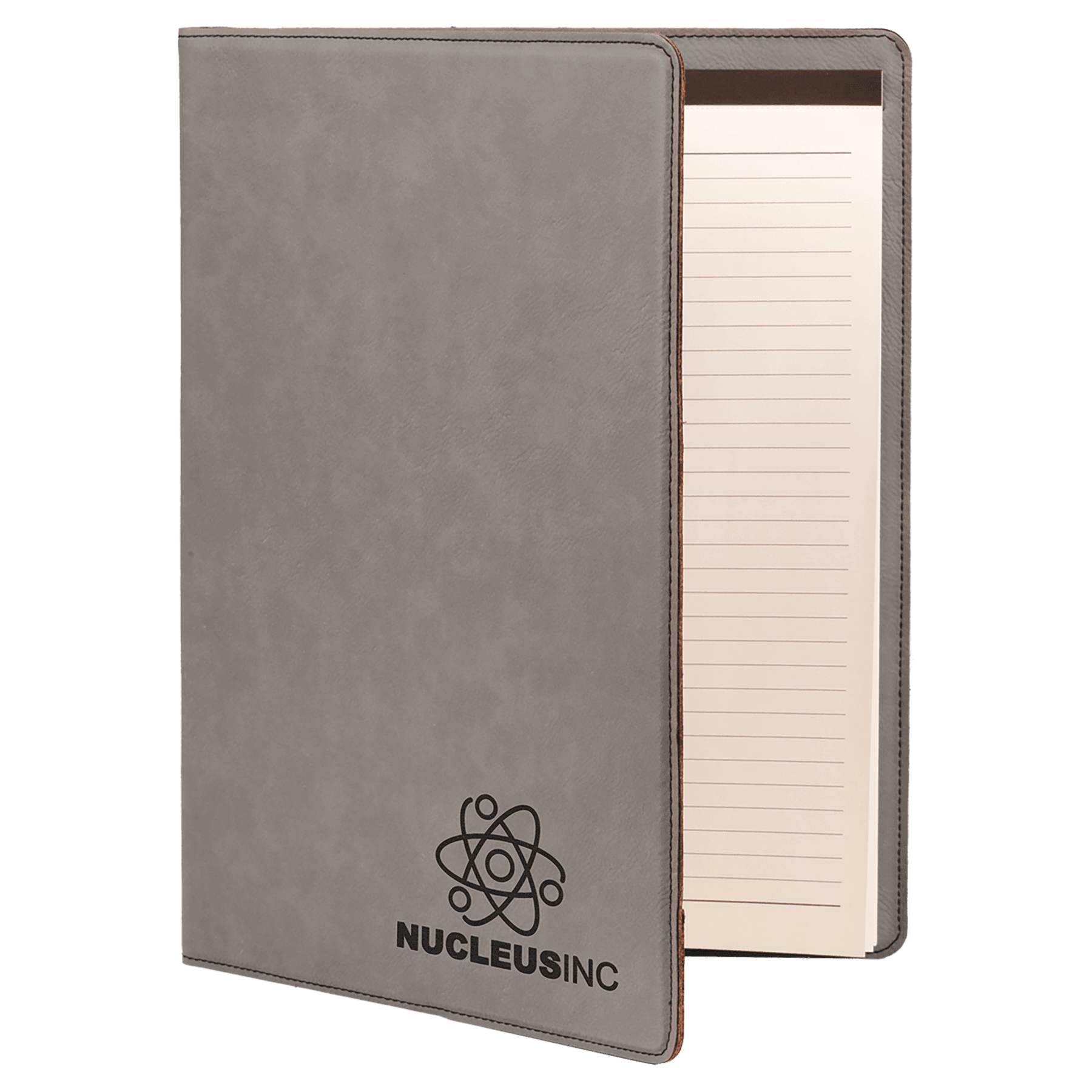 Gray leatherette portfolio with notepad