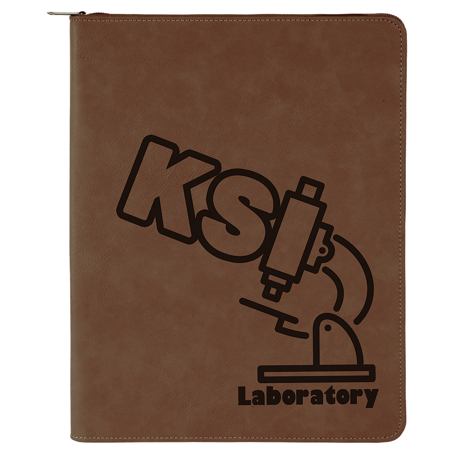 Dark Brown zippered leatherette portfolio with notepad
