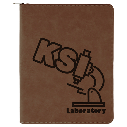 Dark Brown zippered leatherette portfolio with notepad