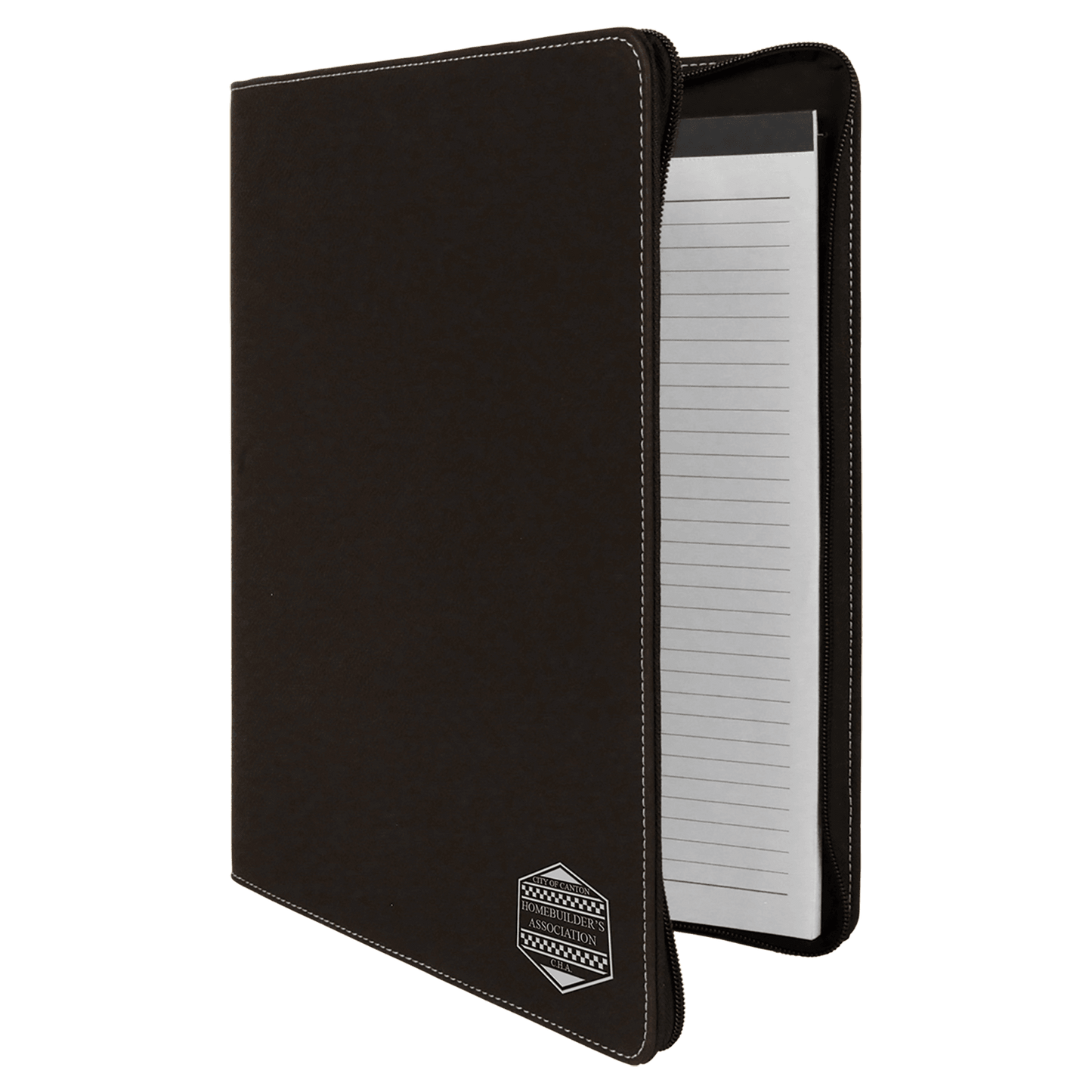 Black/Silver zippered leatherette portfolio with notepad