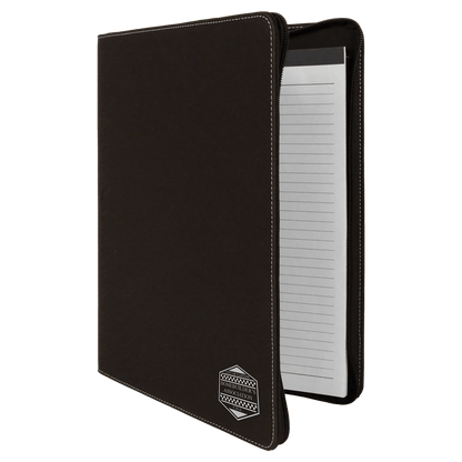 Black/Silver zippered leatherette portfolio with notepad