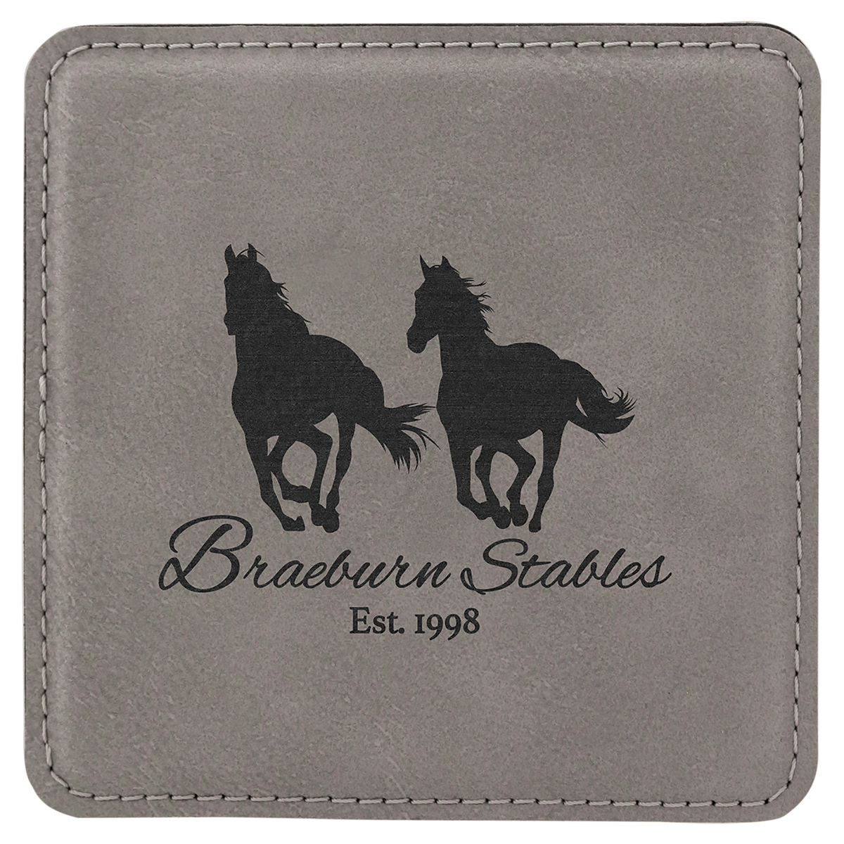 Personalized 4 inch square gray leatherette coaster