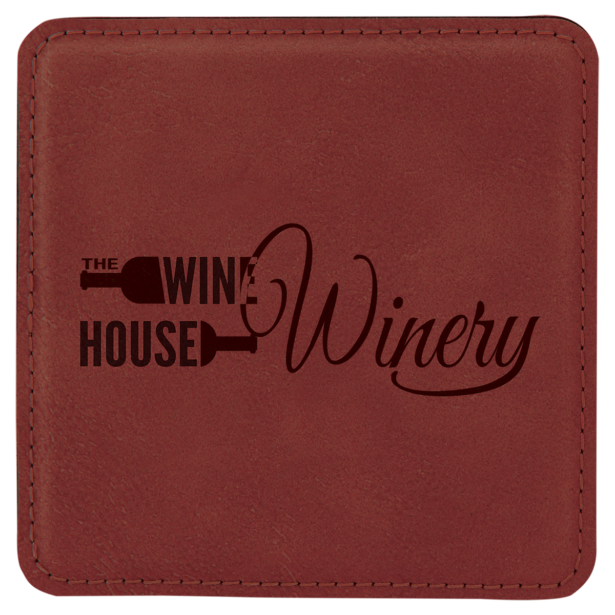 Personalized 4 inch square rosé leatherette coaster