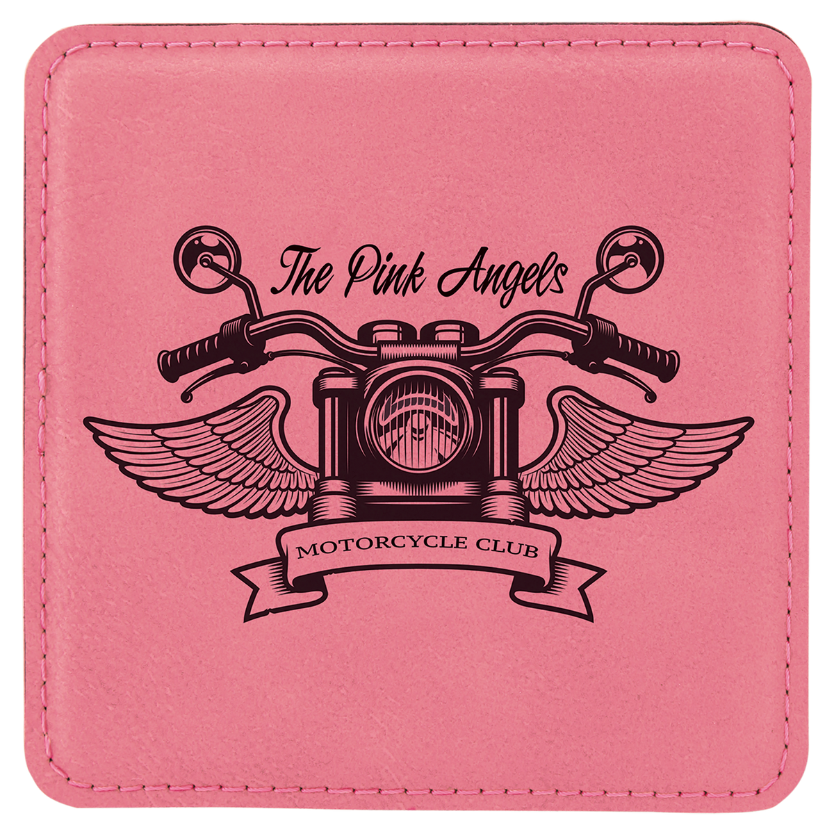 Personalized 4 inch square pink leatherette coaster
