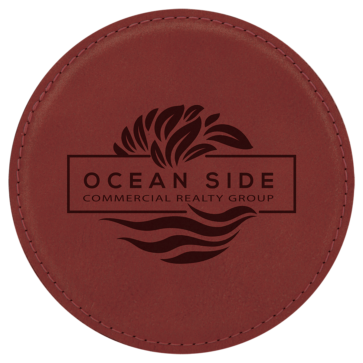 Personalized 4 inch round rosé leatherette coaster