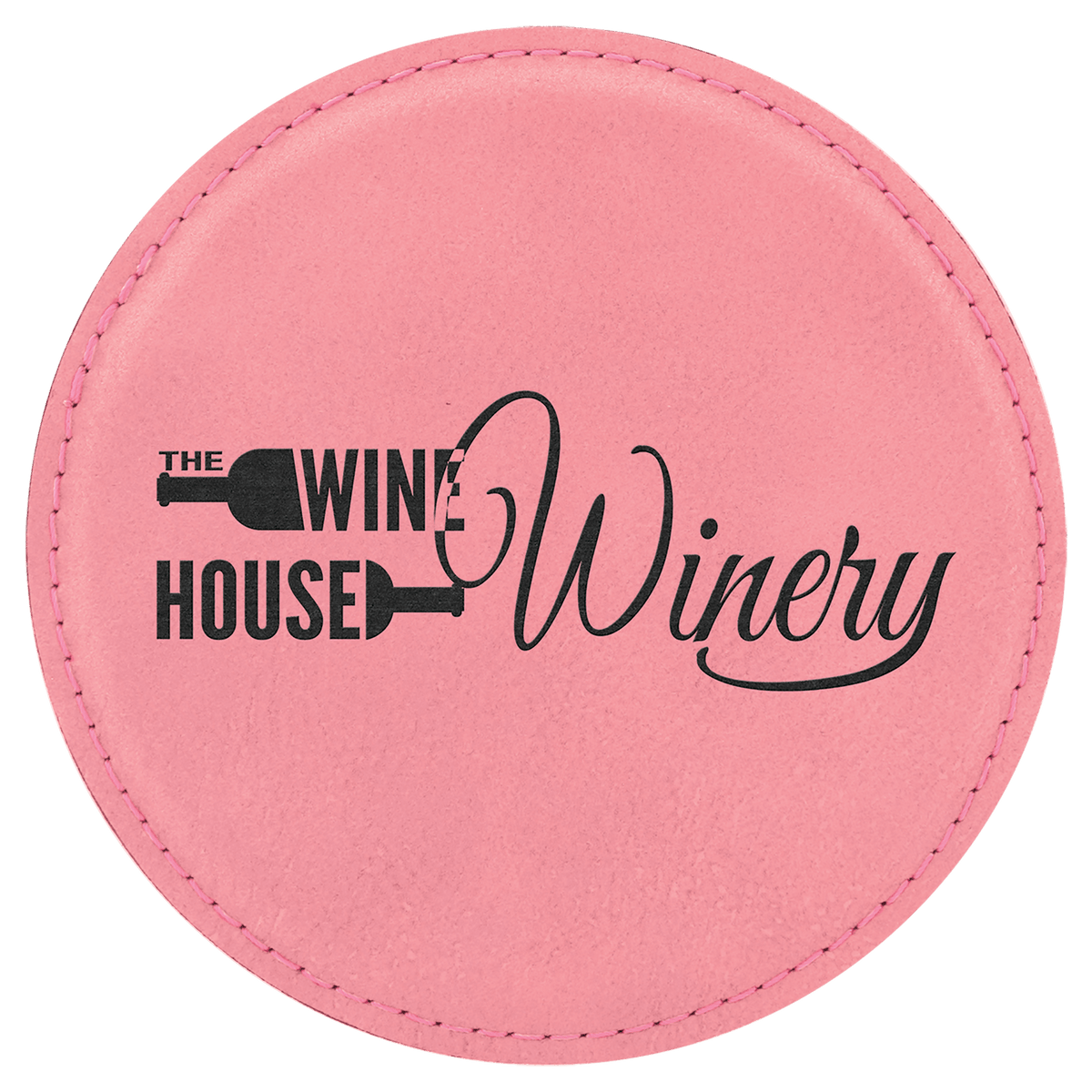 Personalized 4 inch round pink leatherette coaster