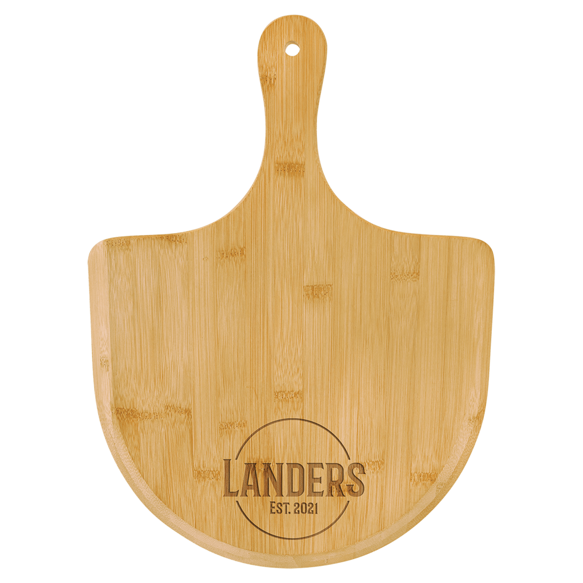 Medium 15½″ × 11″ personalized bamboo pizza board