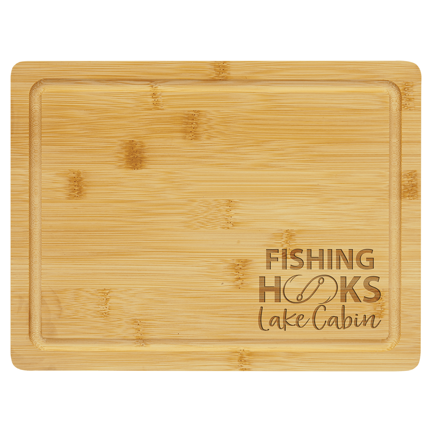 Personalized bamboo cutting board with juice groove, 11½ x 8¾ inches, engraved