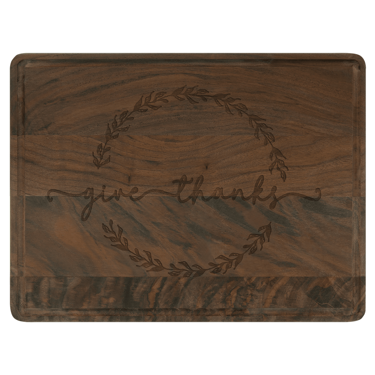 Medium 11½″ × 8¾″ personalized walnut cutting board with juice groove