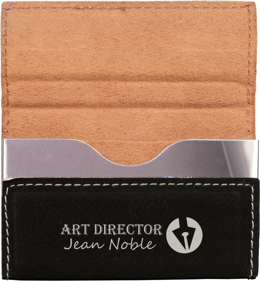 Black/Silver Leatherette Business Card Holder