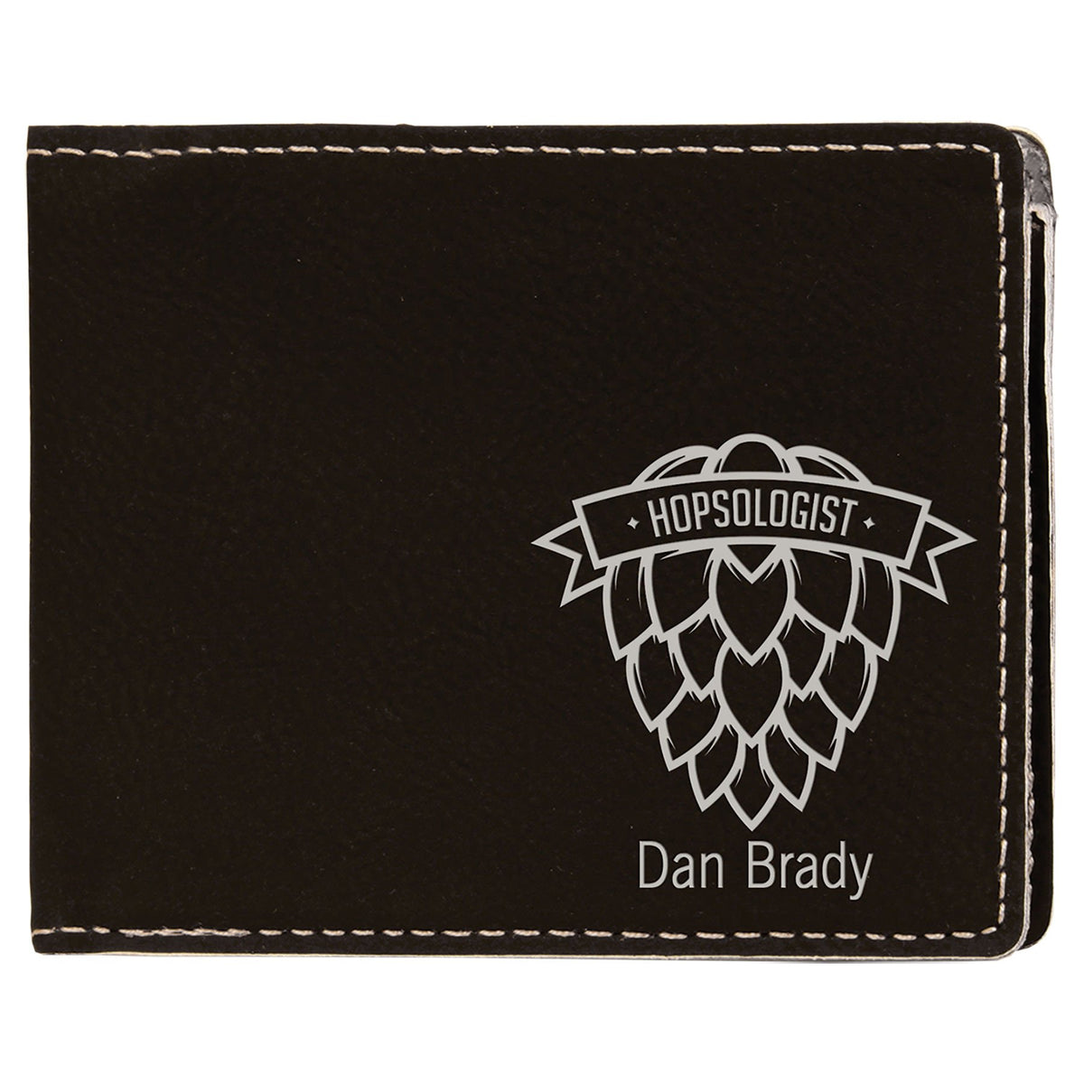 Personalized black/silver leatherette bifold wallet