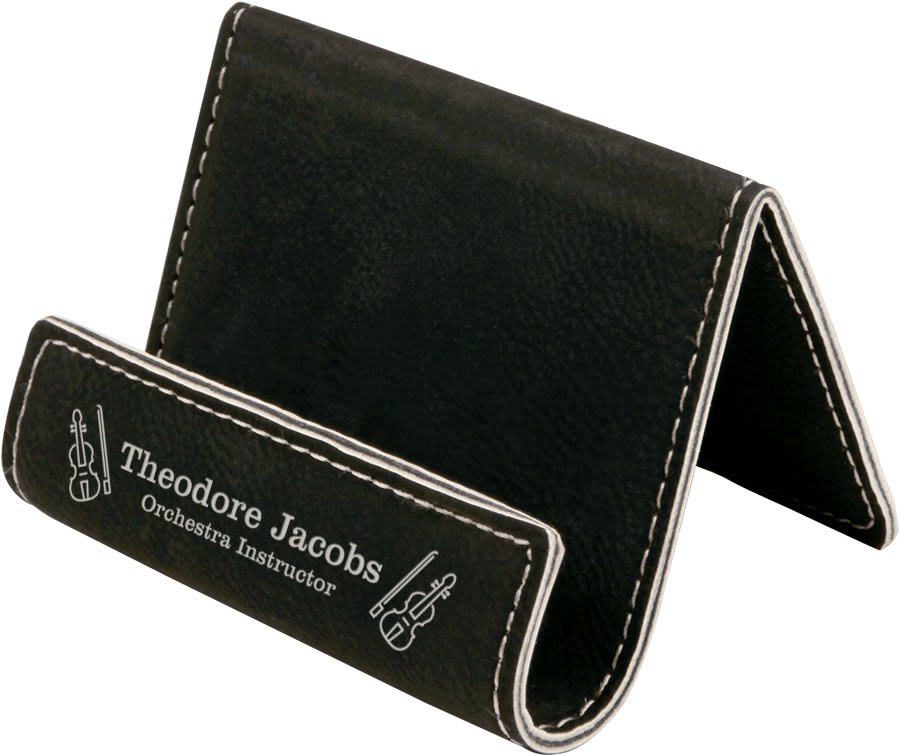 Black/Silver Leatherette Card Holder Easel