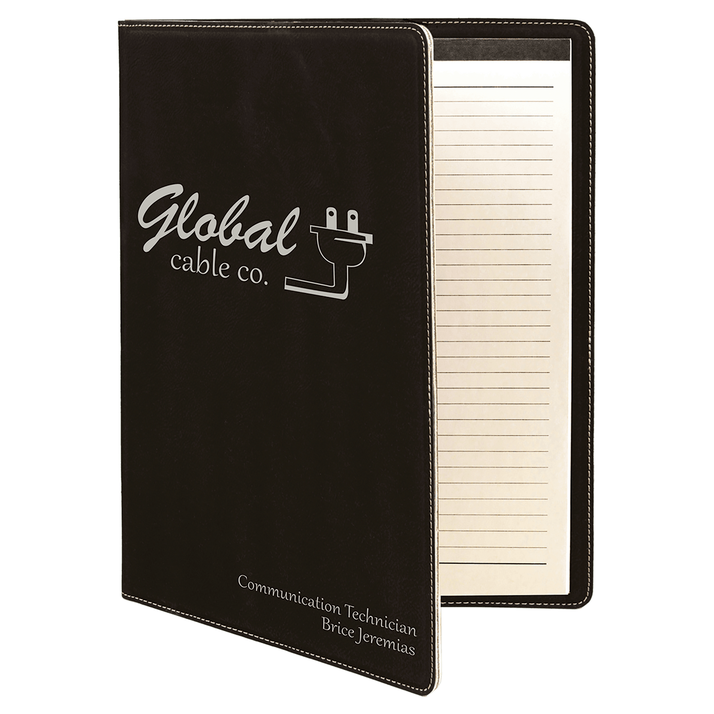 Black/Silver leatherette portfolio with notepad
