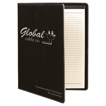 Black/Silver leatherette portfolio with notepad