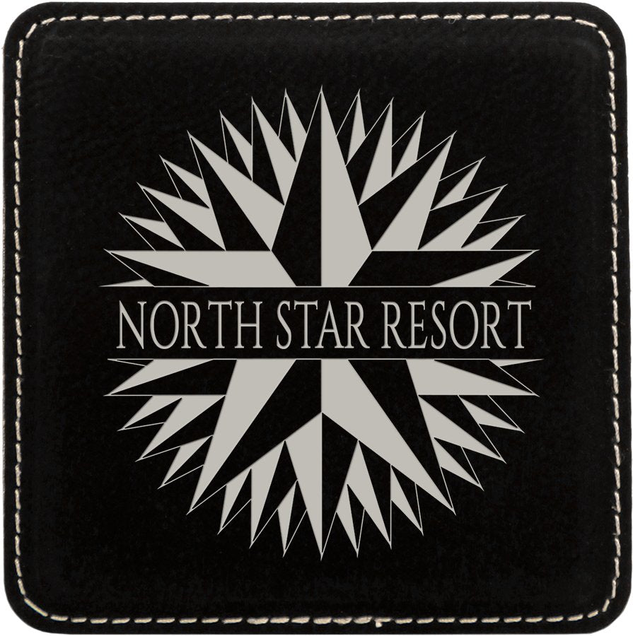 Personalized 4 inch square black/silver leatherette coaster