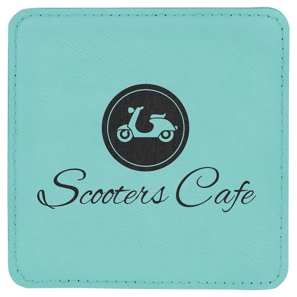 Personalized 4 inch square teal leatherette coaster