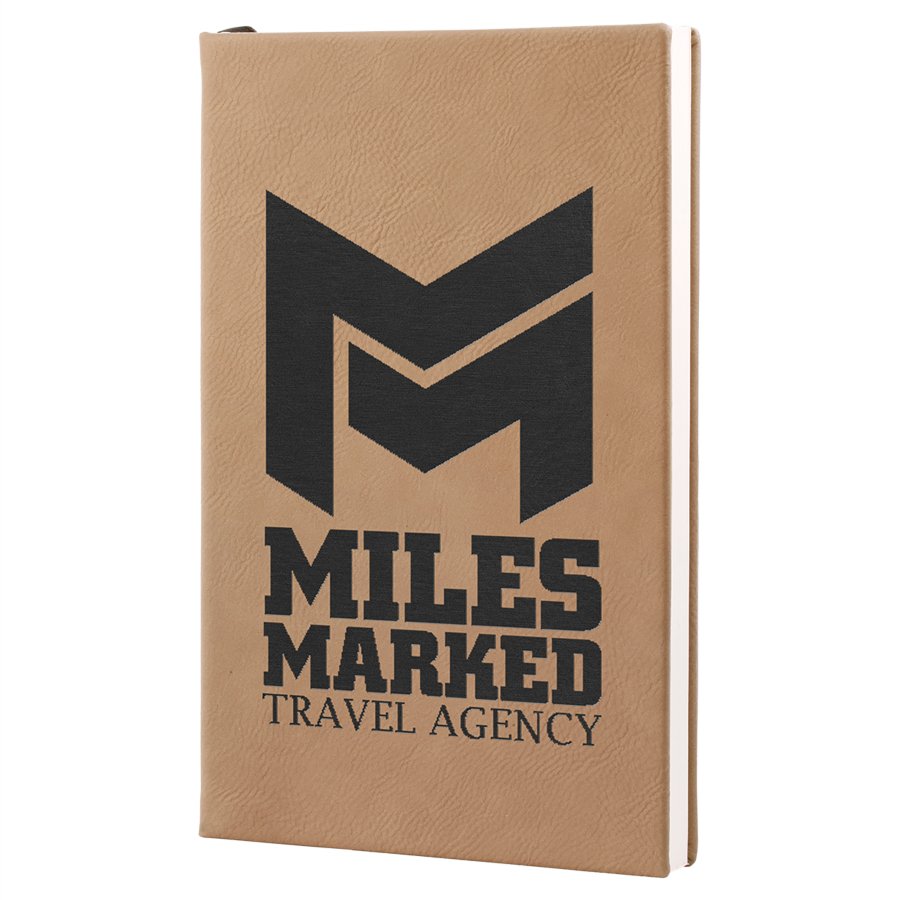 Personalized light brown leatherette journal with lined pages, 5.25 x 8.25 inch