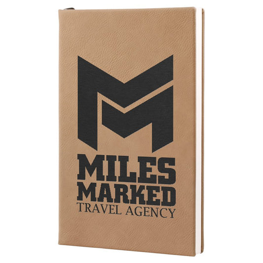 Personalized light brown leatherette journal with lined pages, 5.25 x 8.25 inch