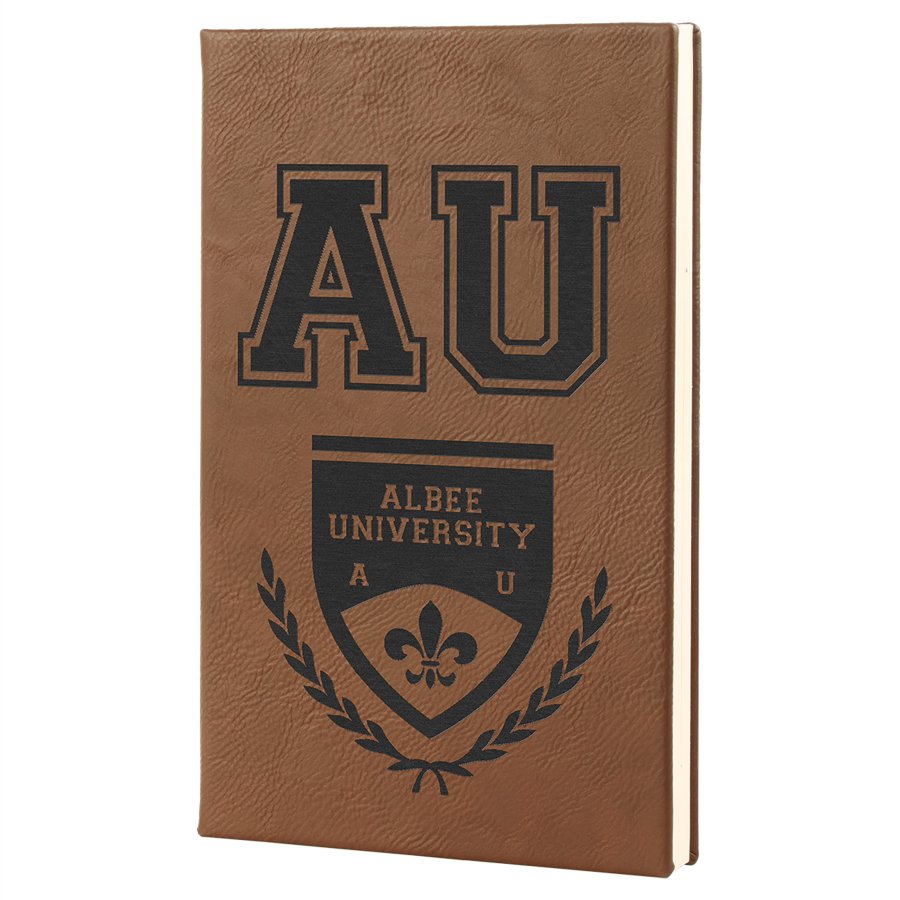 Personalized dark brown leatherette journal with lined pages, 5.25 x 8.25 inch