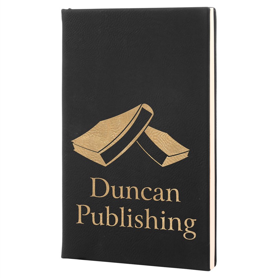 Personalized black/gold leatherette journal with lined pages, 5.25 x 8.25 inch