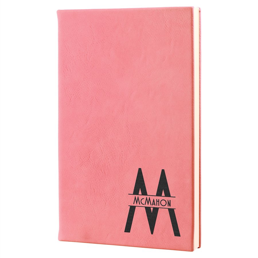 Personalized pink leatherette journal with lined pages, 5.25 x 8.25 inch