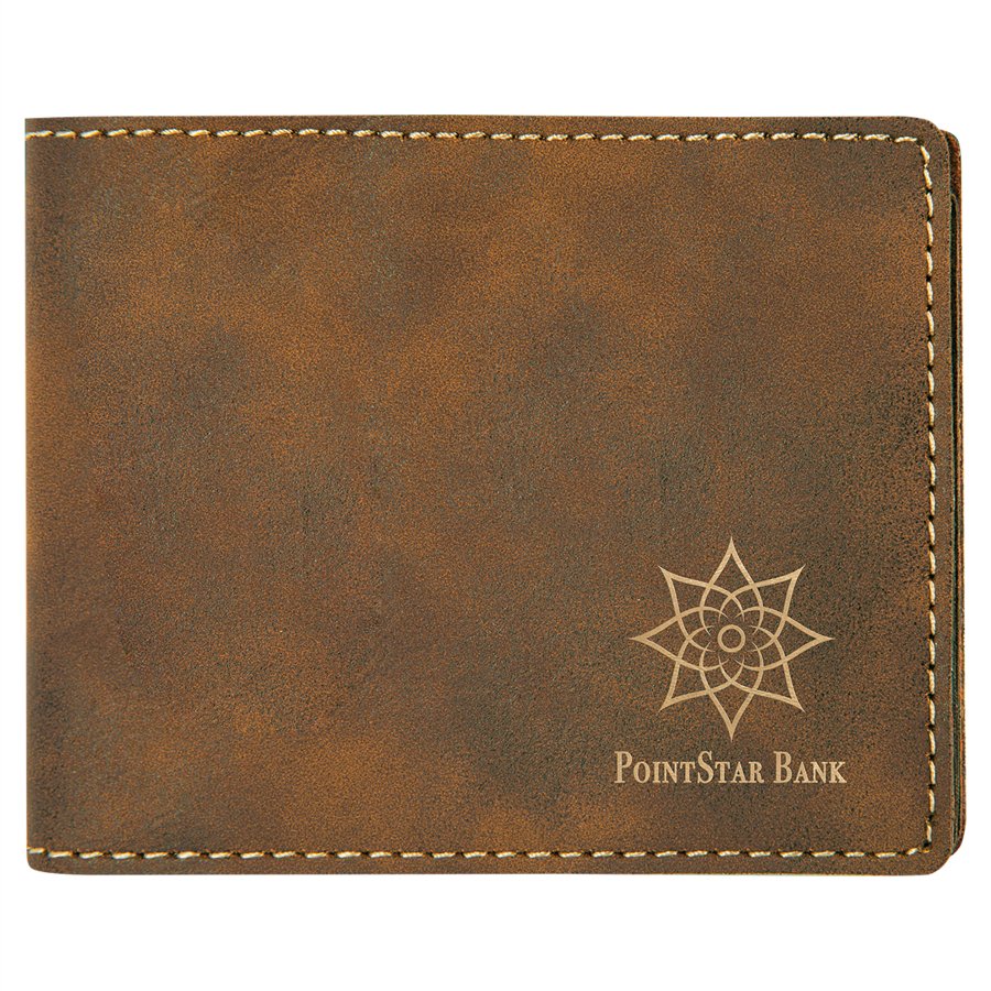 Personalized rustic/gold leatherette bifold wallet