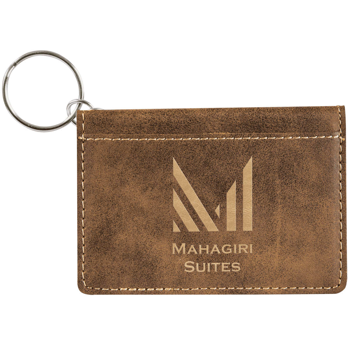 Personalized rustic/gold leatherette ID holder keychain