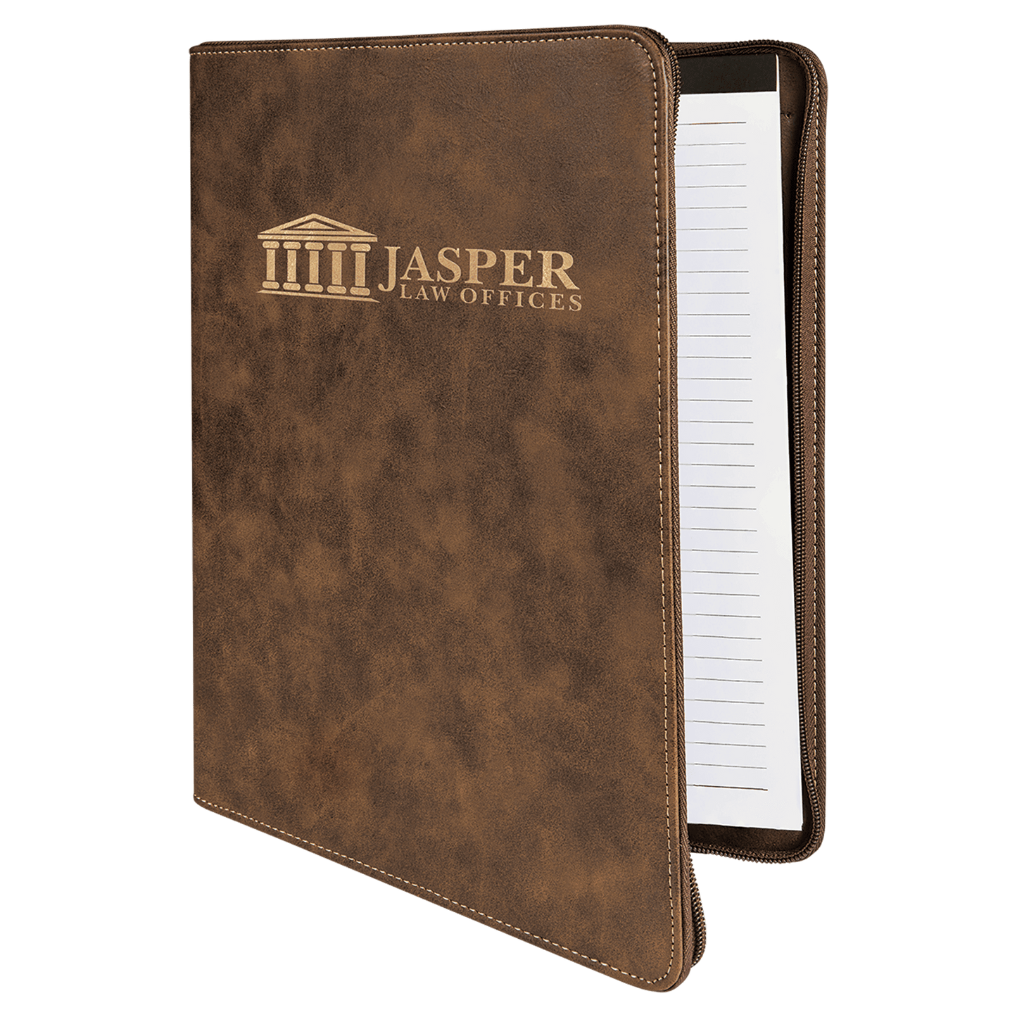 Rustic/Gold zippered leatherette portfolio with notepad