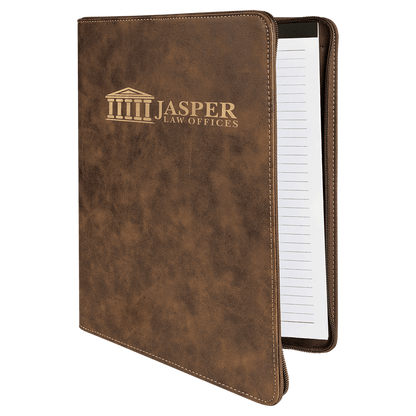 Rustic/Gold zippered leatherette portfolio with notepad