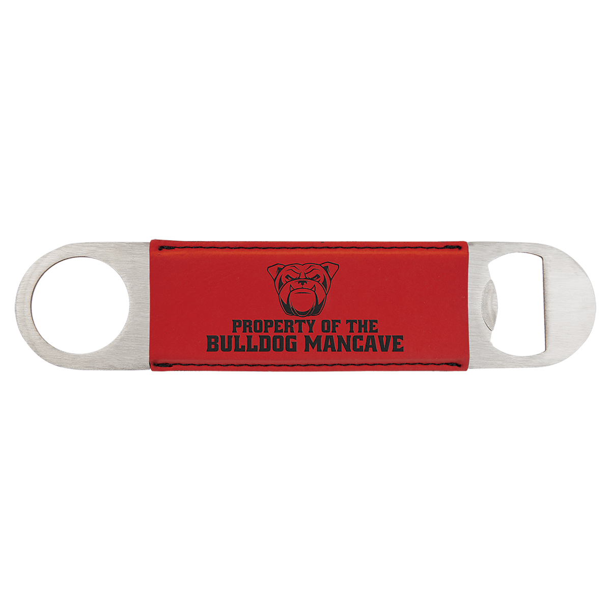 Personalized red leatherette 7 inch bottle opener