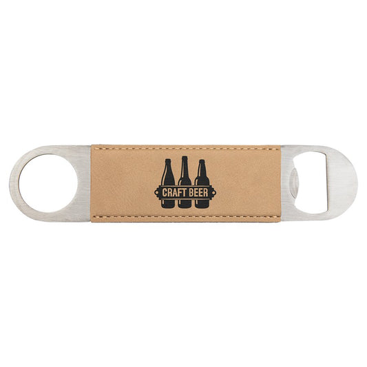 Personalized light brown leatherette 7 inch bottle opener