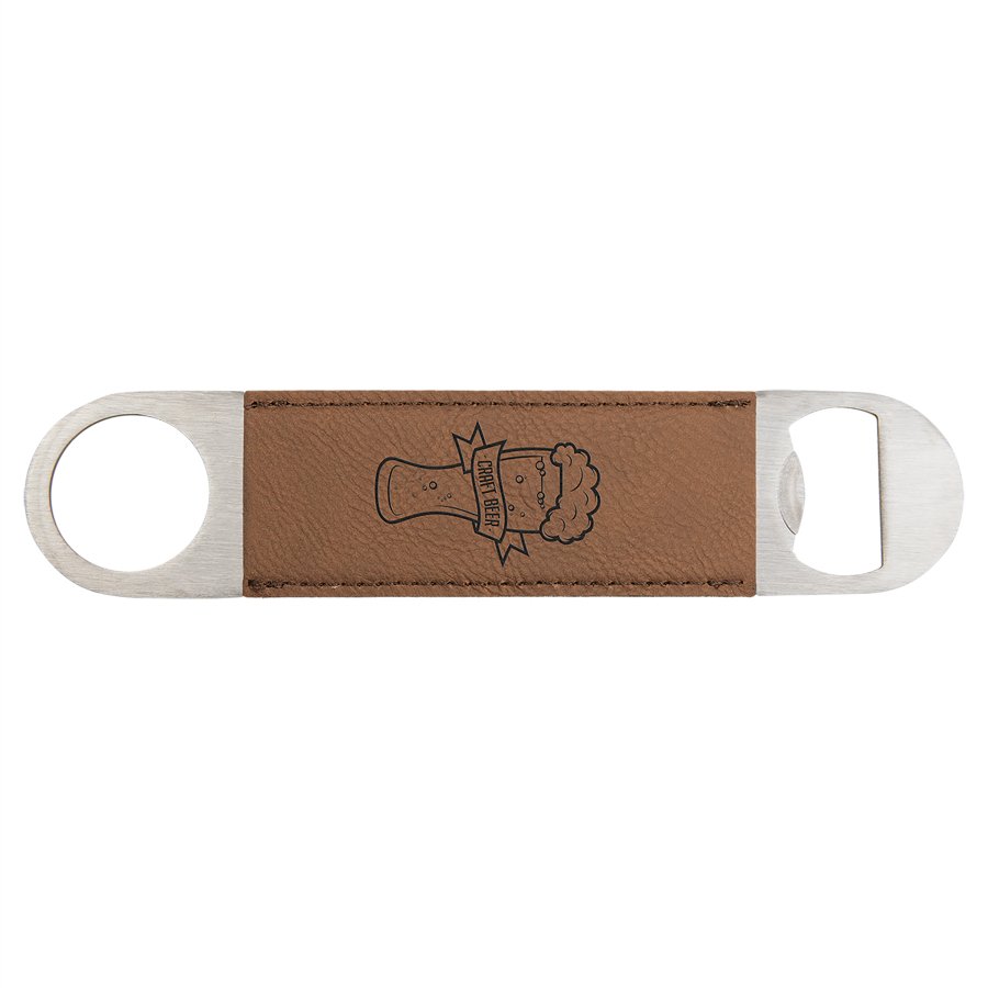 Personalized dark brown leatherette 7 inch bottle opener
