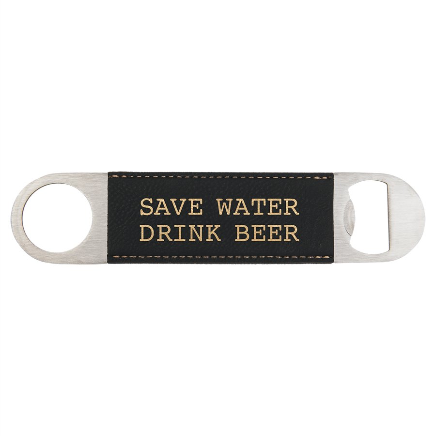 Personalized black/gold leatherette 7 inch bottle opener