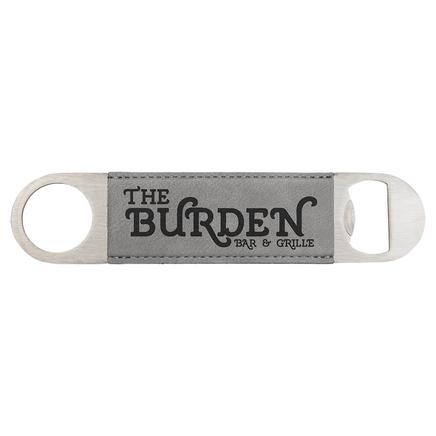 Personalized gray leatherette 7 inch bottle opener