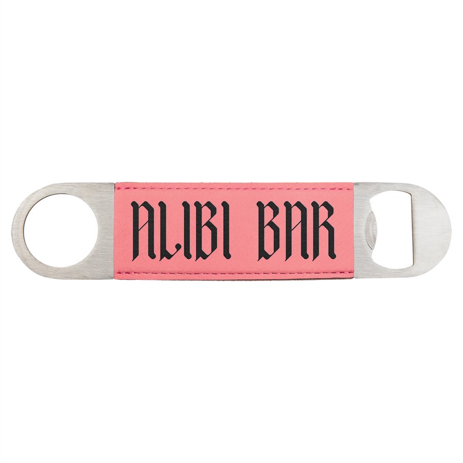 Personalized pink leatherette 7 inch bottle opener