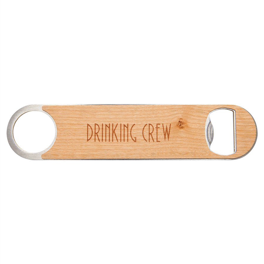 Personalized 7 inch bottle opener with wood veneer