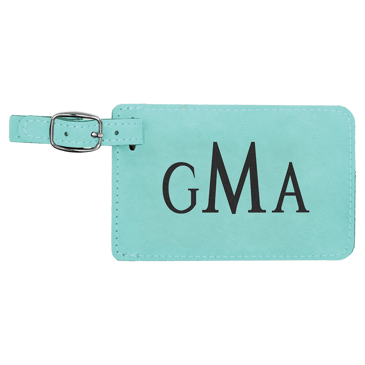 Personalized teal leatherette luggage tag