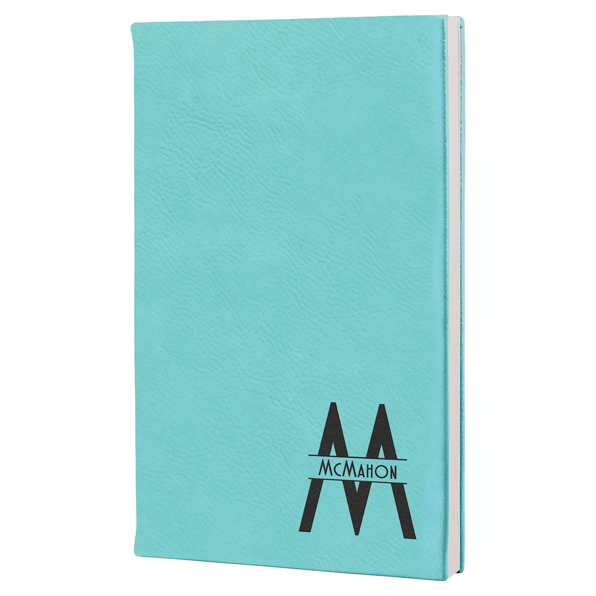 Personalized teal leatherette journal with lined pages, 5.25 x 8.25 inch