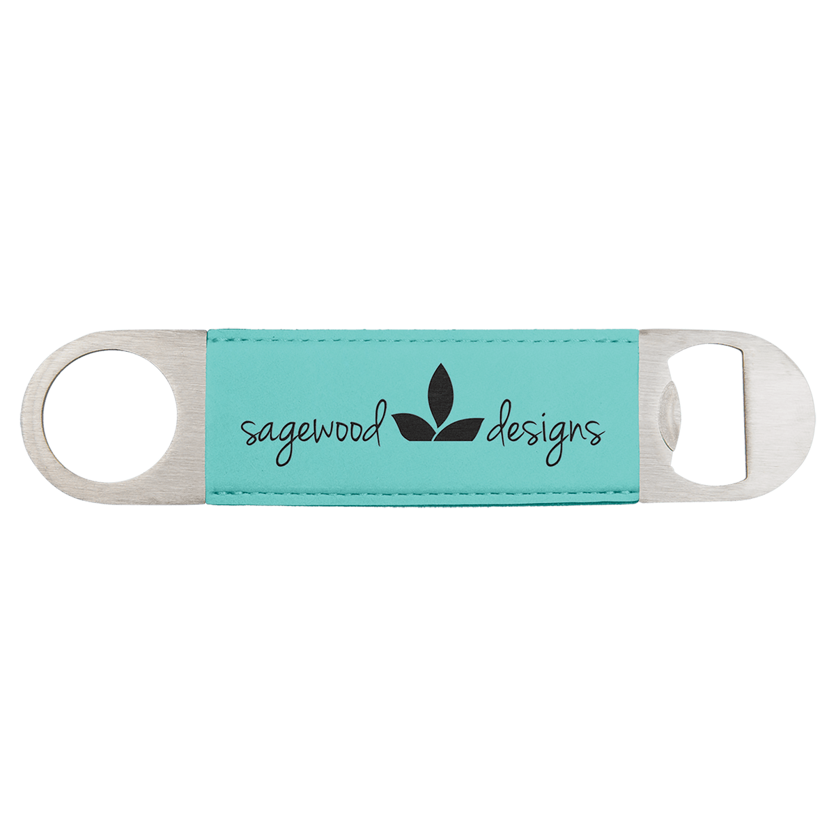 Personalized teal leatherette 7 inch bottle opener