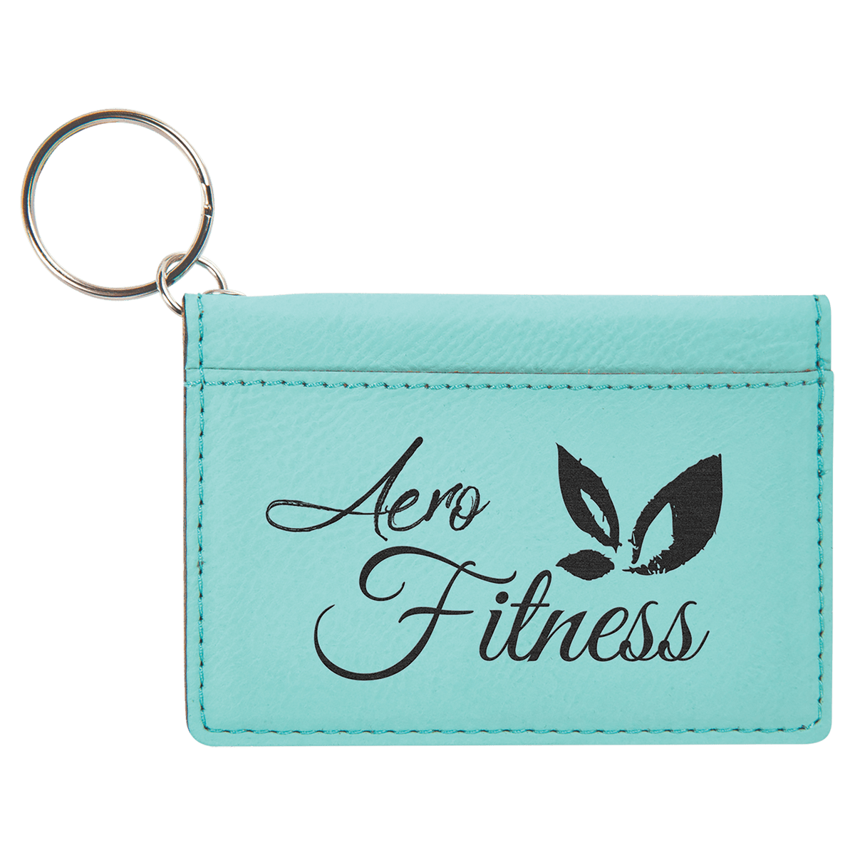 Personalized teal leatherette ID holder keychain