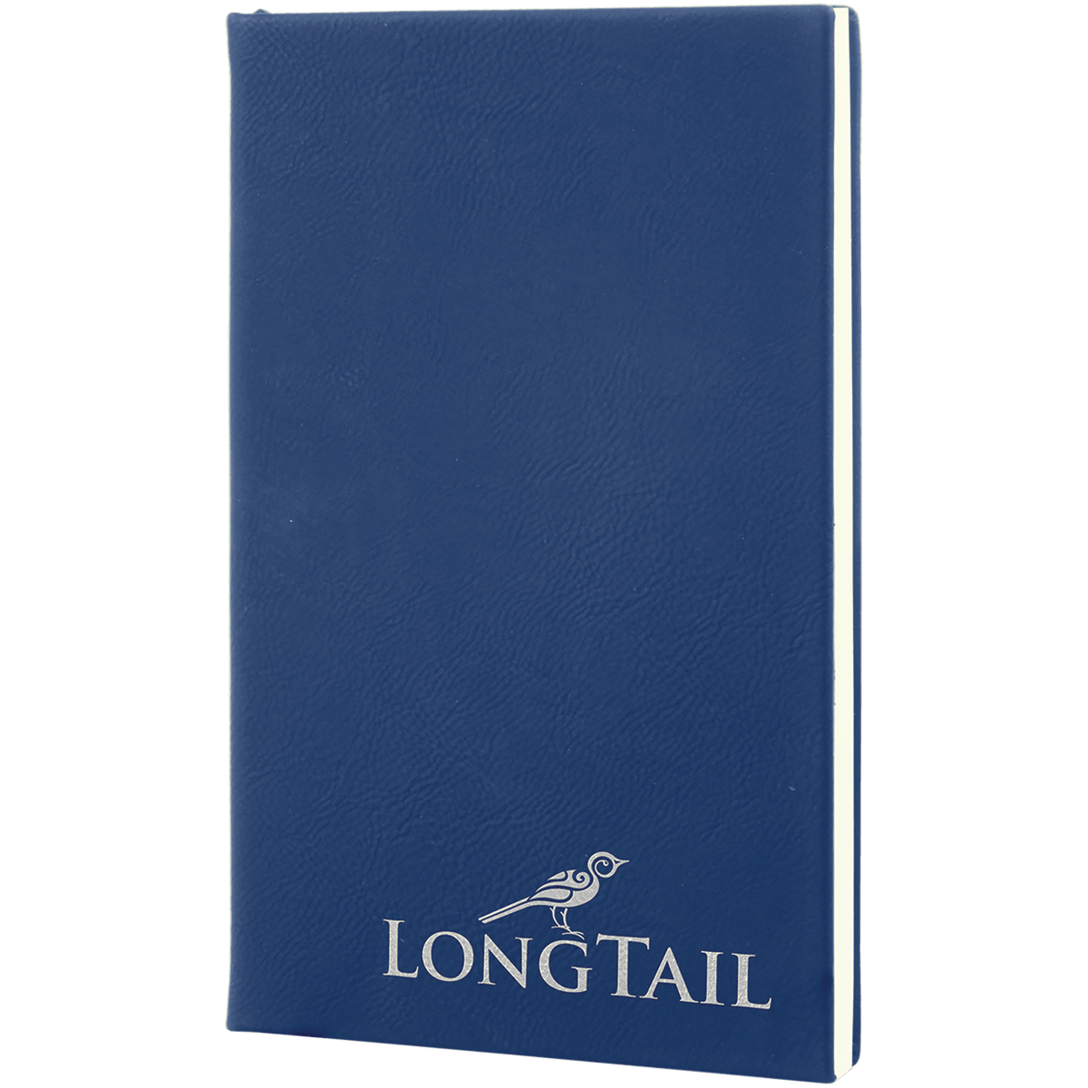 Personalized blue/silver leatherette journal with lined pages, 5.25 x 8.25 inch