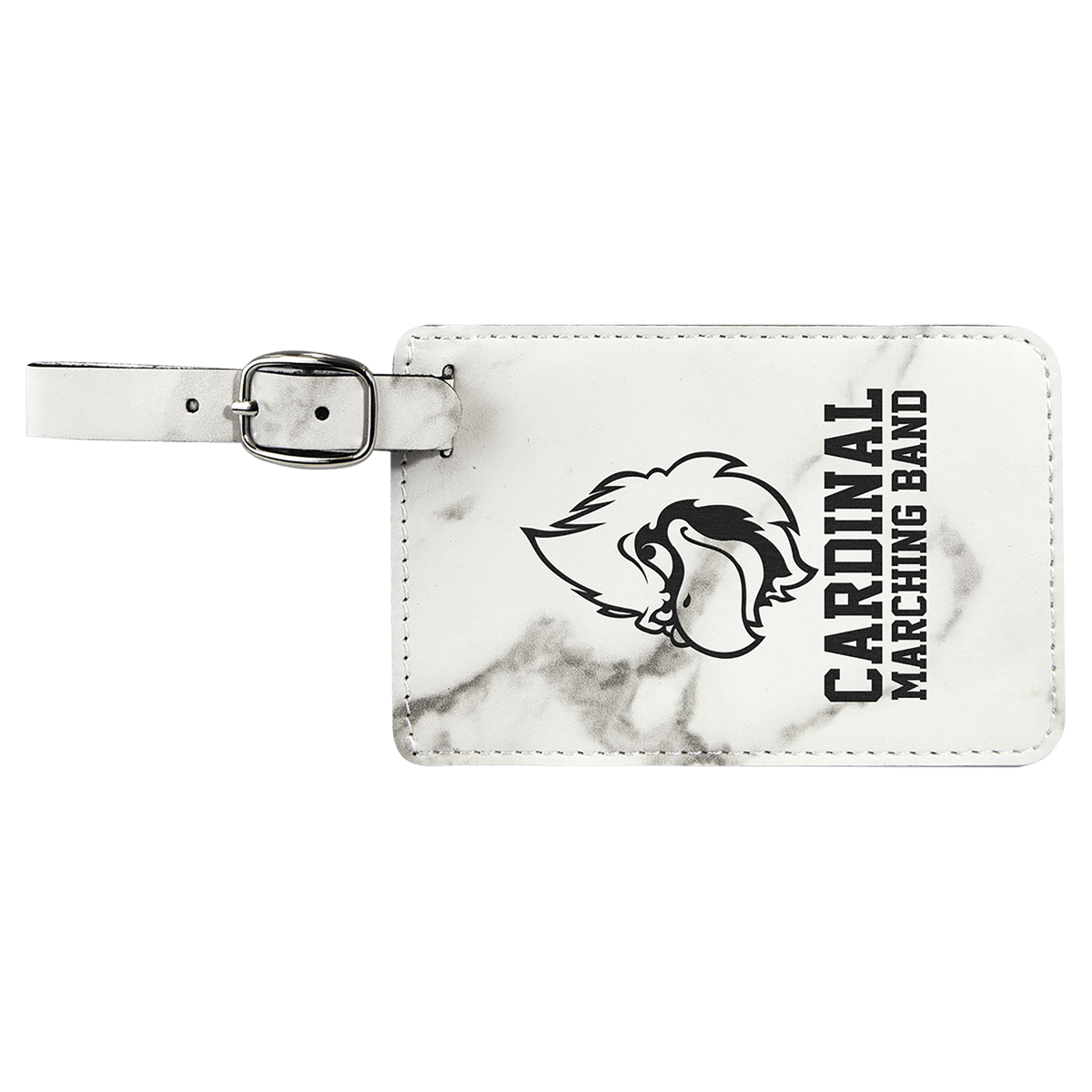 Personalized white marble leatherette luggage tag