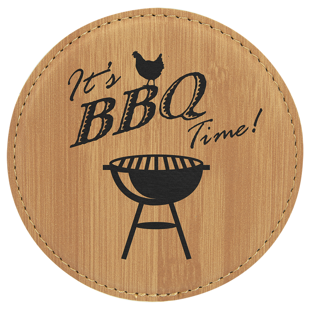 Personalized 4 inch round bamboo leatherette coaster