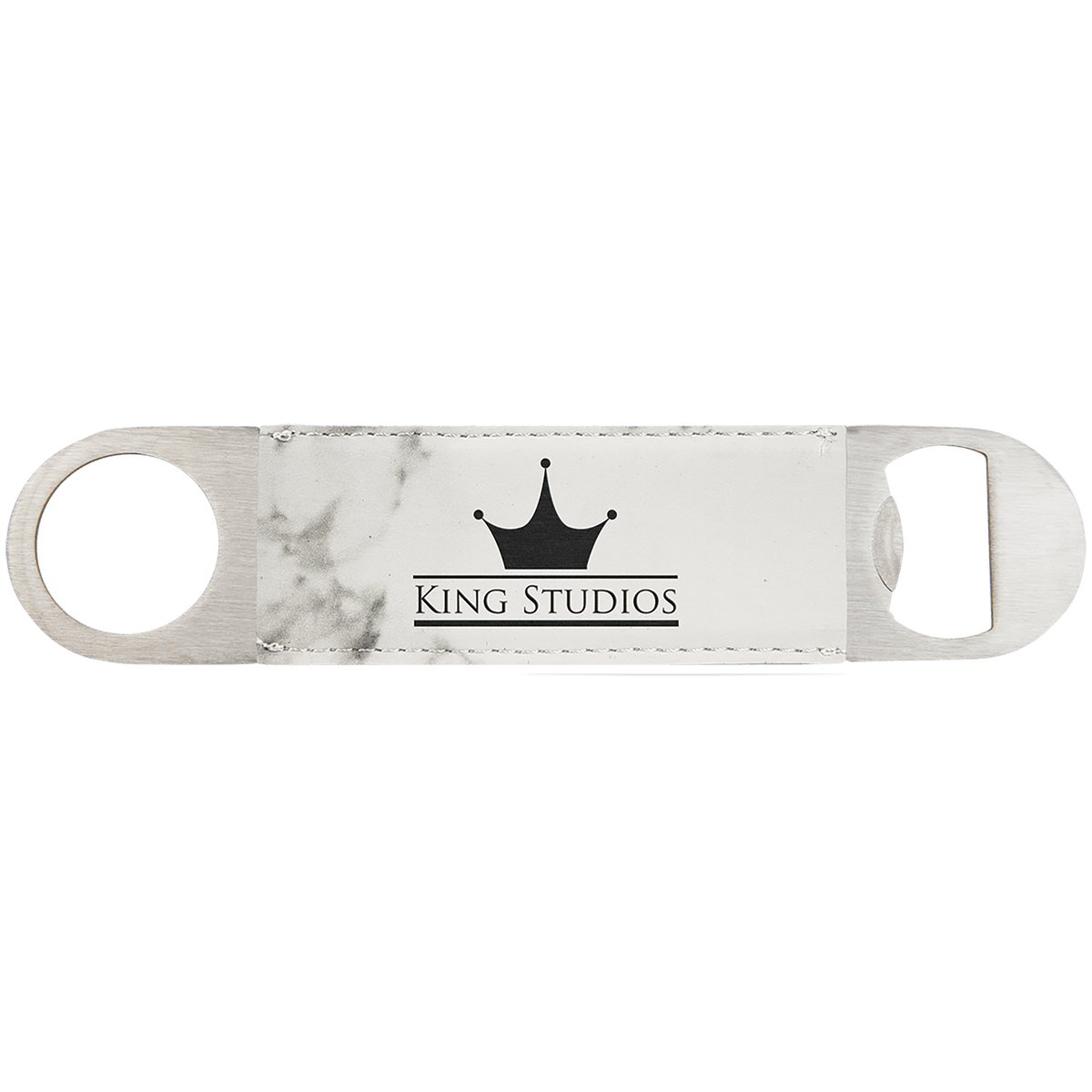 Personalized white marble leatherette 7 inch bottle opener