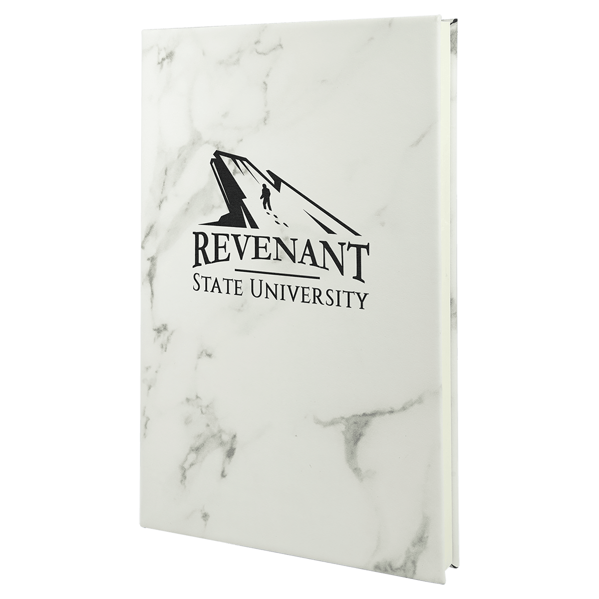 Personalized white marble leatherette journal with lined pages, 5.25 x 8.25 inch