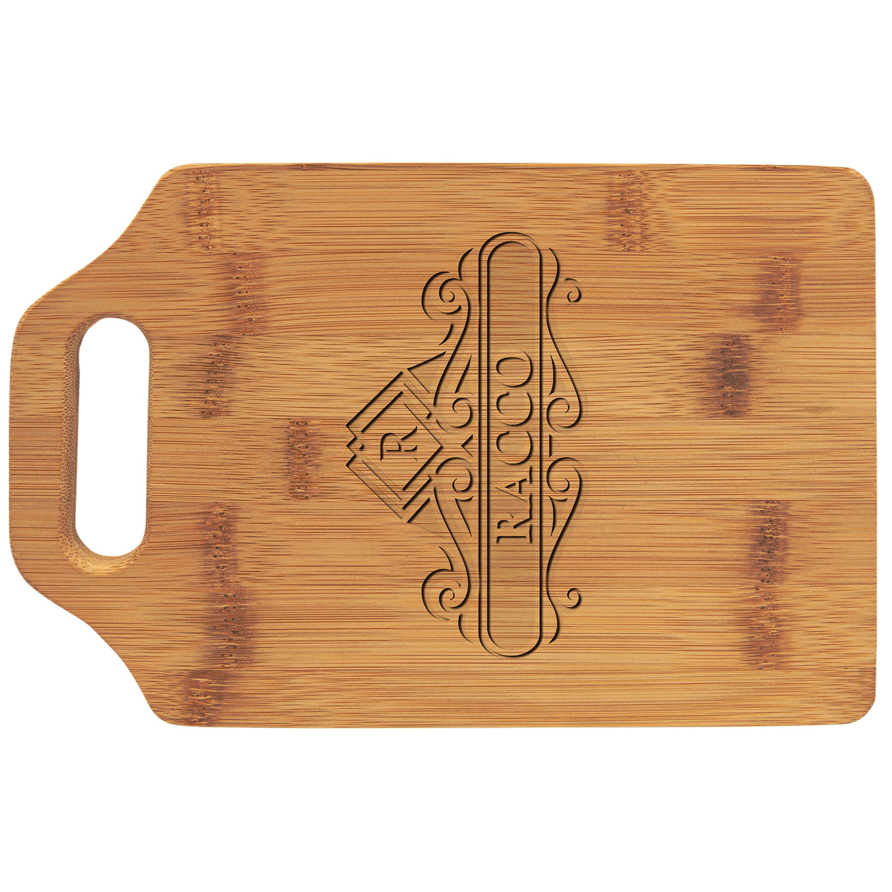 Personalized bamboo cutting board with handle, 9 x 6 inches, custom engraved