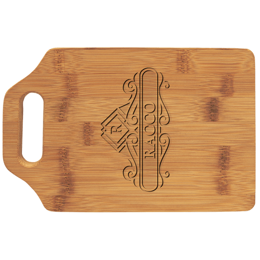 Personalized bamboo cutting board with handle, 9 x 6 inches, custom engraved