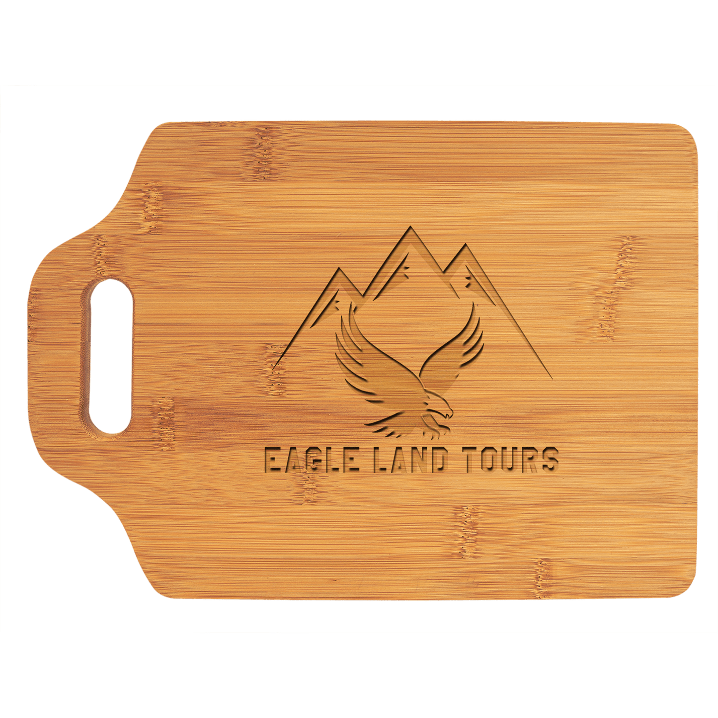 Personalized bamboo cutting board with handle, 11 x 7¾ inches, custom engraved