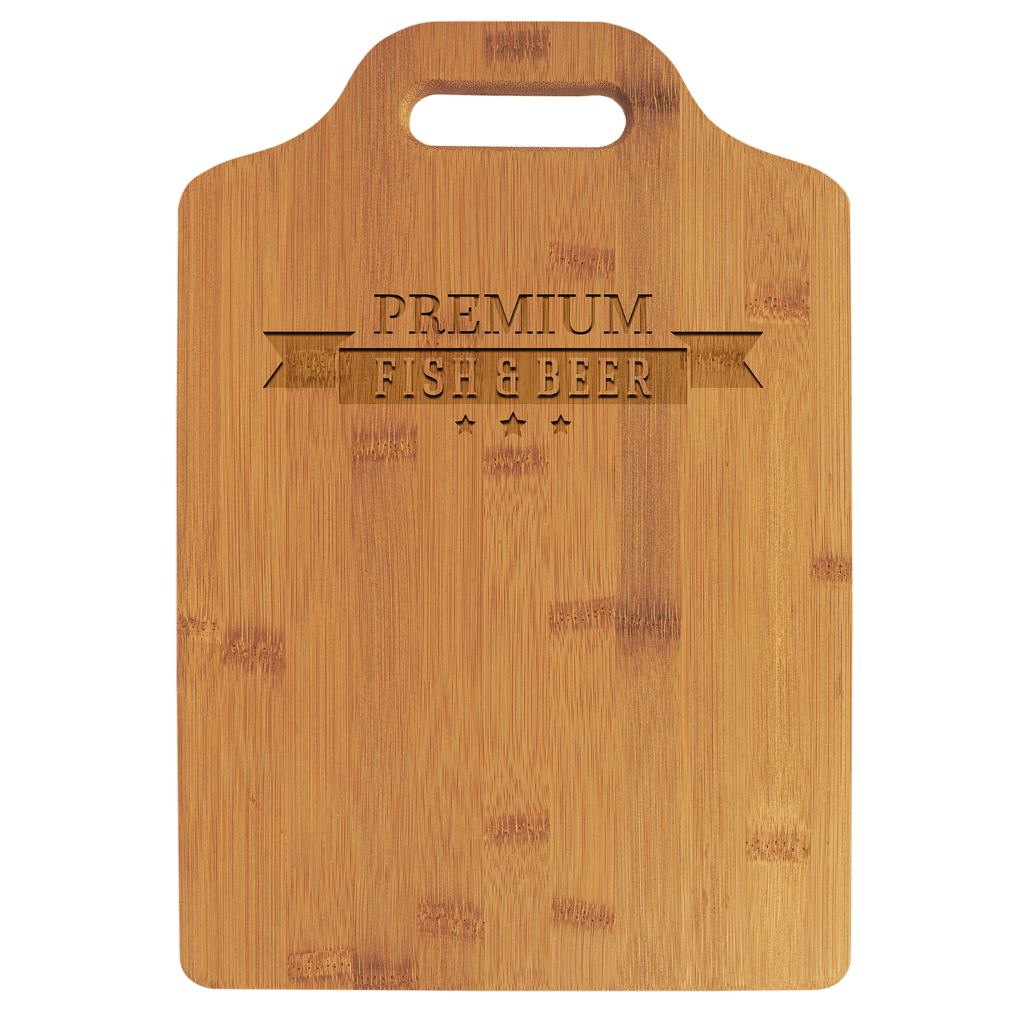 Personalized bamboo cutting board with handle, 13 x 9 inches, custom engraved